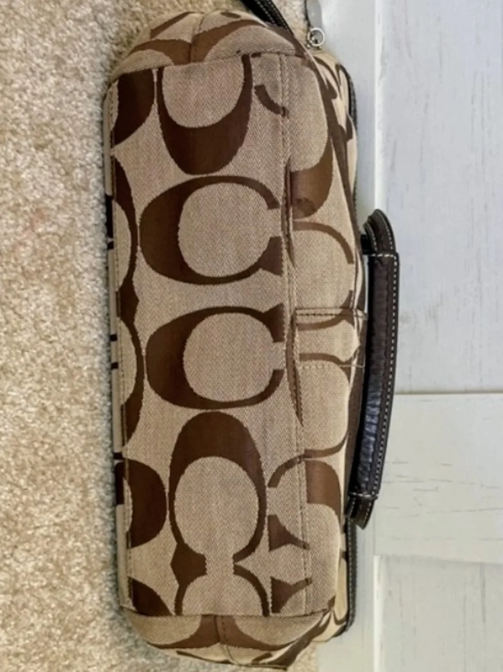 Coach Brown Small C Sig Tote, Shoulder Bag. F14538 Canvas, Leather Straps - Picture 5 of 10